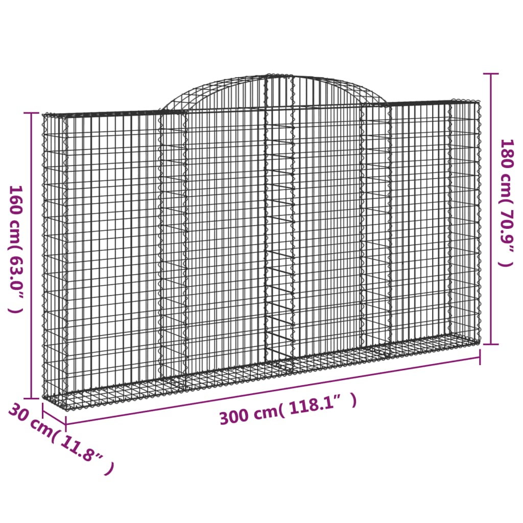 vidaXL Gabionkurv buet 300x30x160/180 cm galvanisert jern