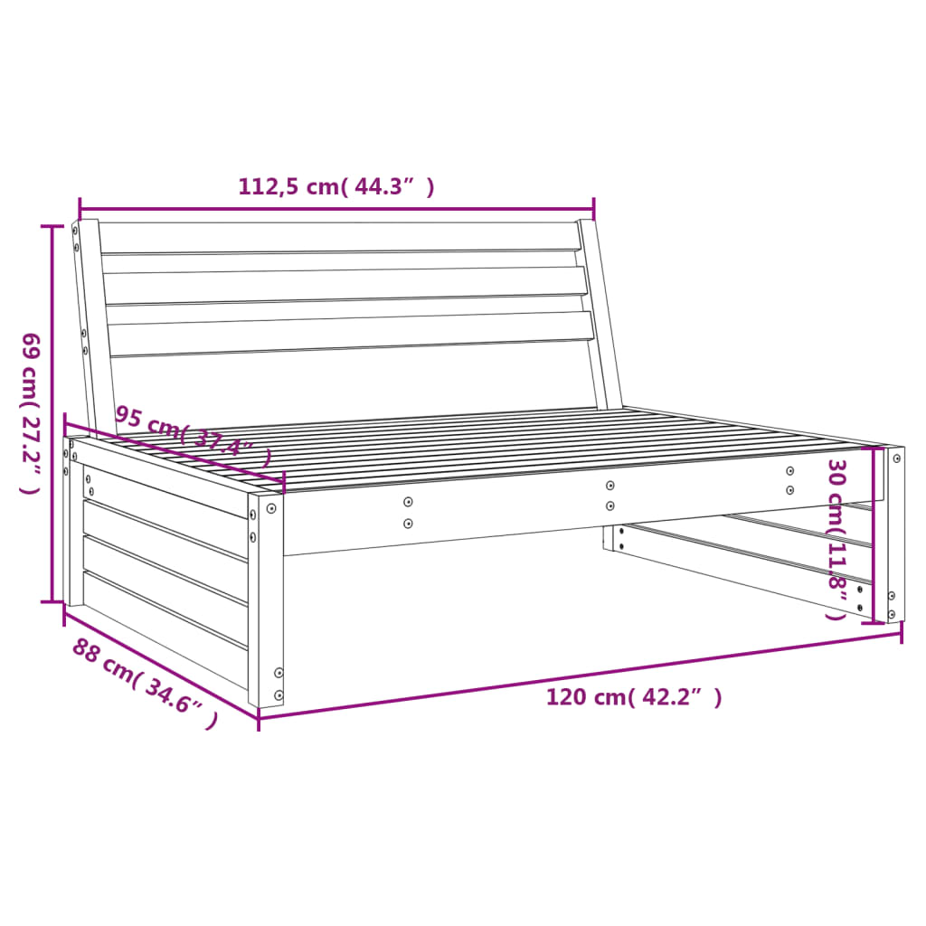 vidaXL Utendørs midtsofa hvit 120x80 cm heltre furu