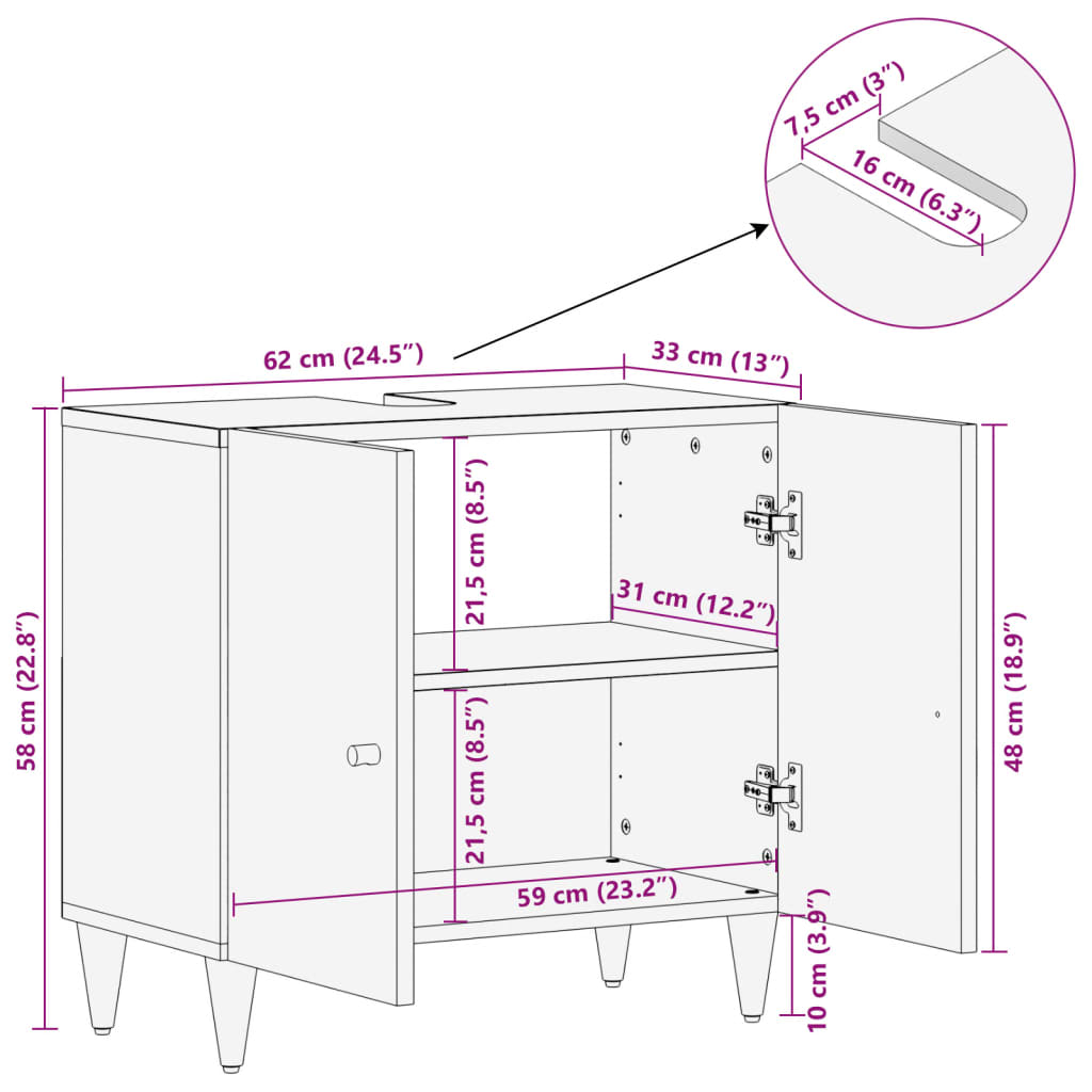 vidaXL Servantskap 62x33x58 cm heltre mango