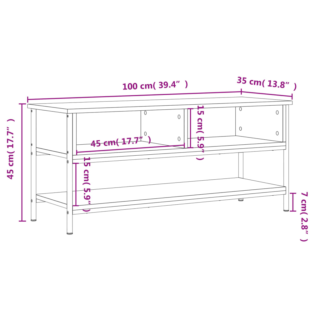 vidaXL TV-benk sonoma eik 100x35x45 cm konstruert tre