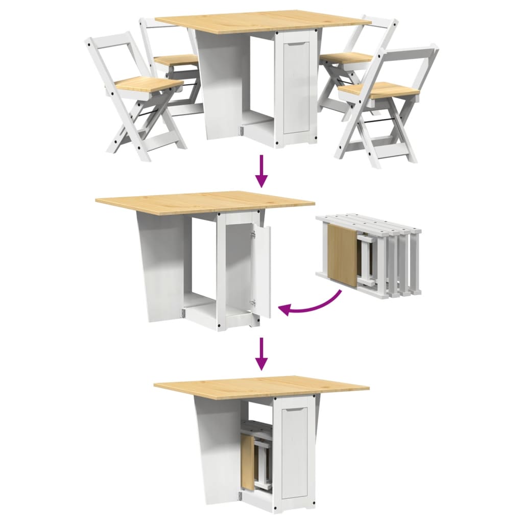 vidaXL Sommerfugl spisegruppe 5 stk Corona sammenleggbar hvit furu