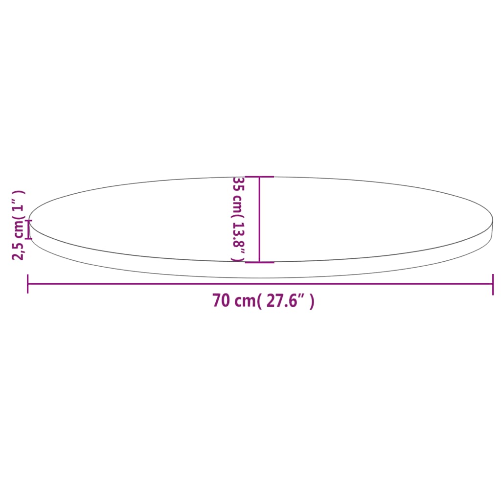 vidaXL Bordplate 70x35x2,5 cm heltre furu oval