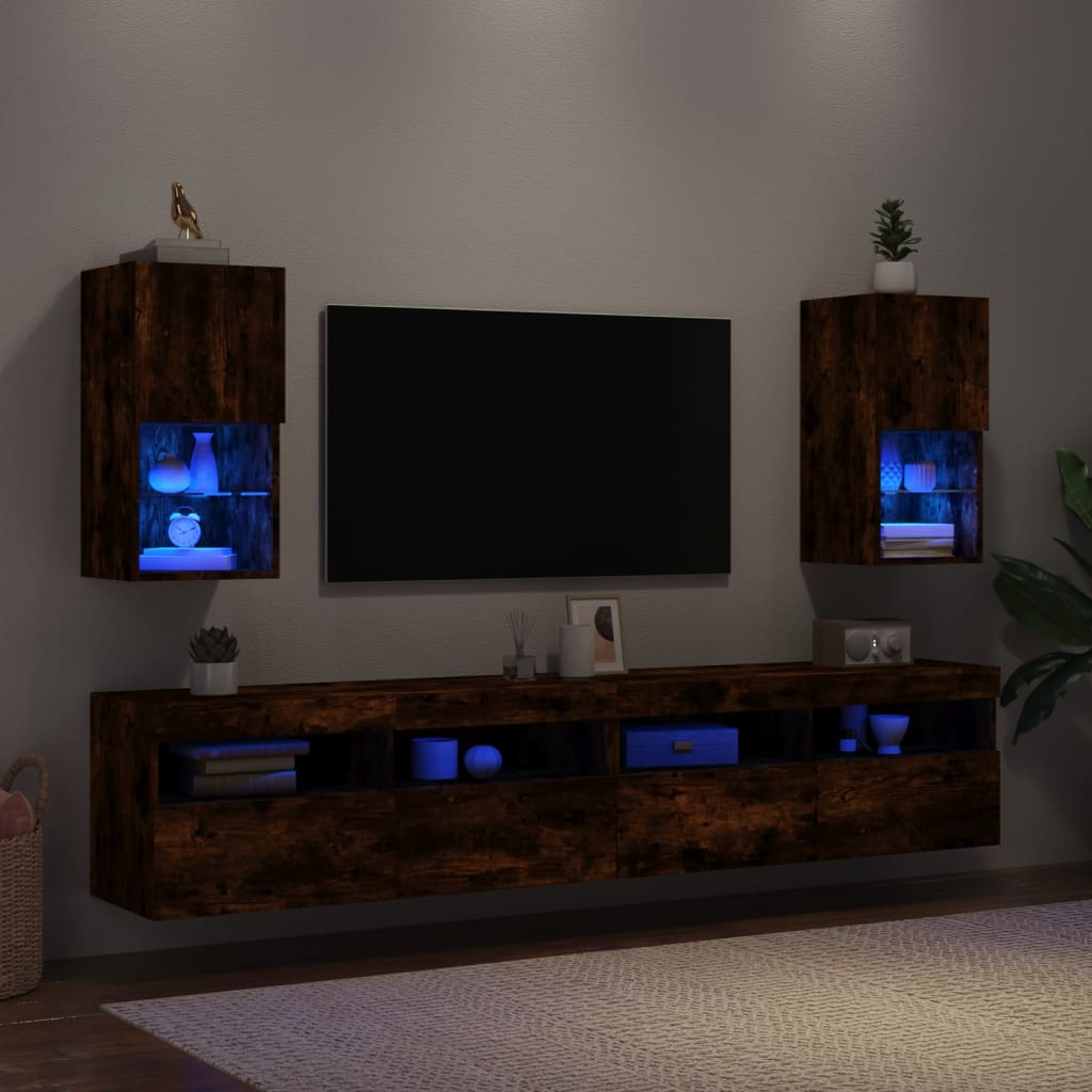 vidaXL TV-benker med LED-lys 2 stk røkt eik 30,5x30x60 cm