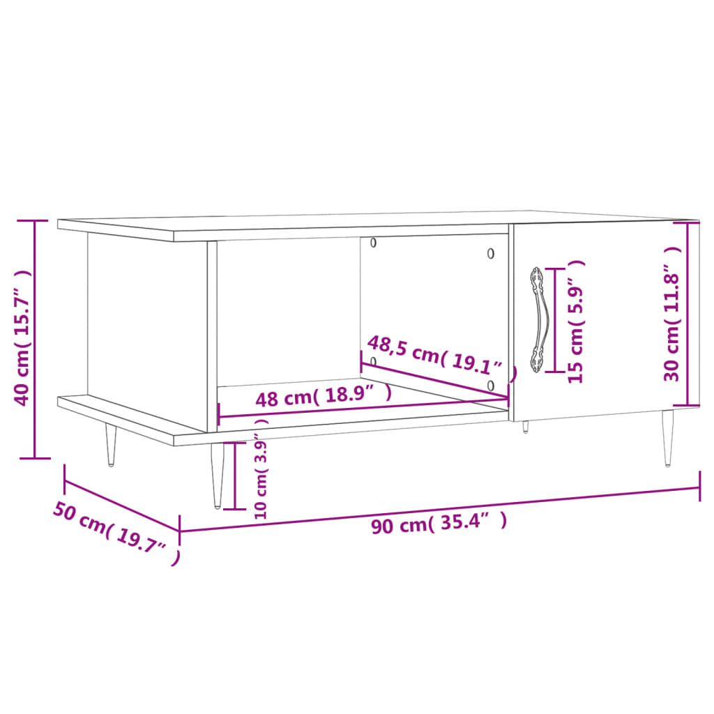 vidaXL Salongbord hvit 90x50x40 cm konstruert tre