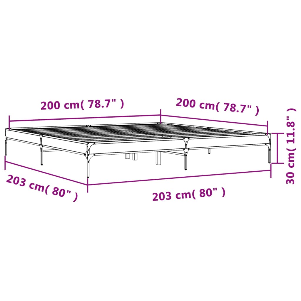 vidaXL Sengeramme brun eik 200x200 cm konstruert tre og metall