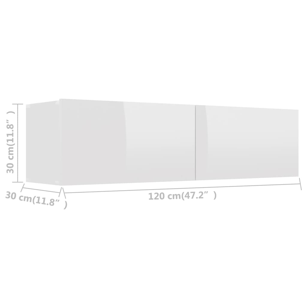 vidaXL TV-benk høyglans hvit 120x30x30 cm konstruert tre