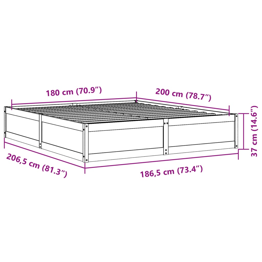 vidaXL Sengeramme 180x200 cm heltre furu