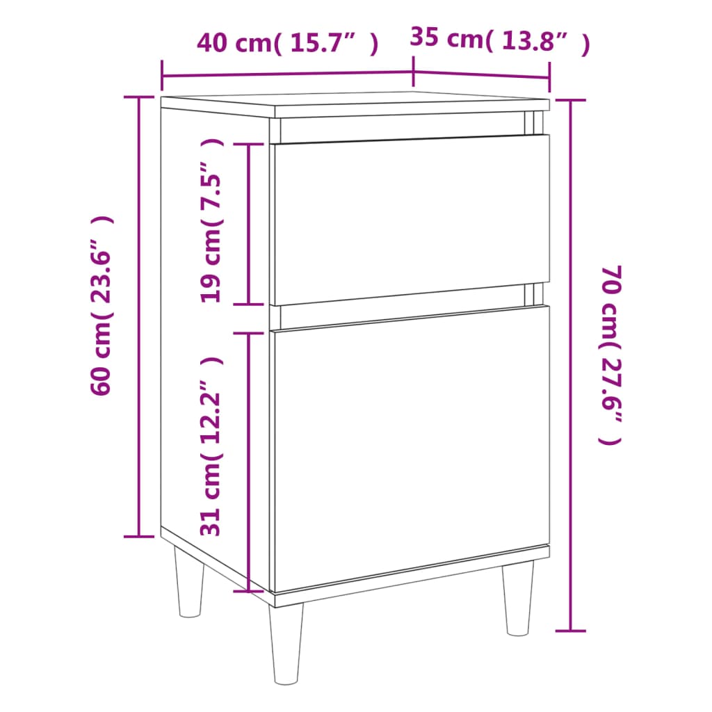 vidaXL Nattbord 2 stk svart 40x35x70 cm