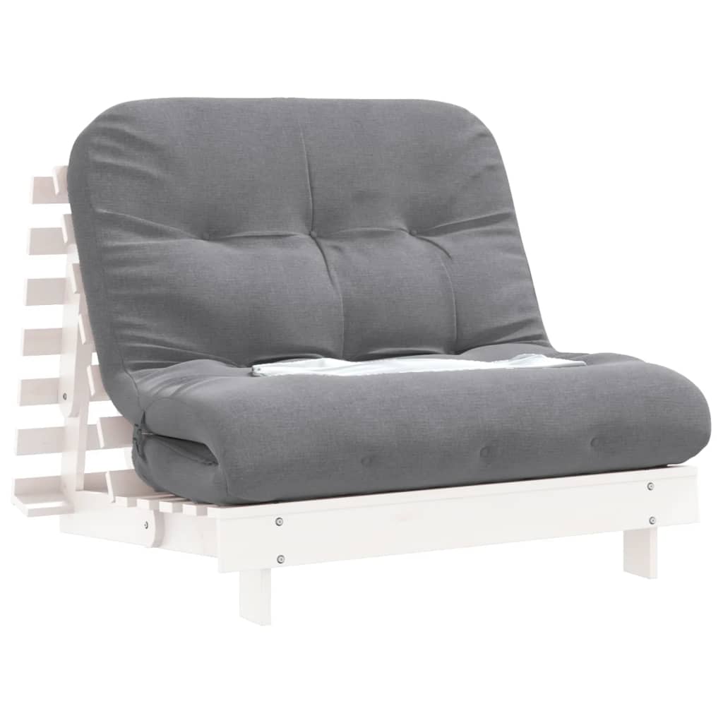 vidaXL Futonsofa med madrass hvit 100x206x11 cm heltre furu