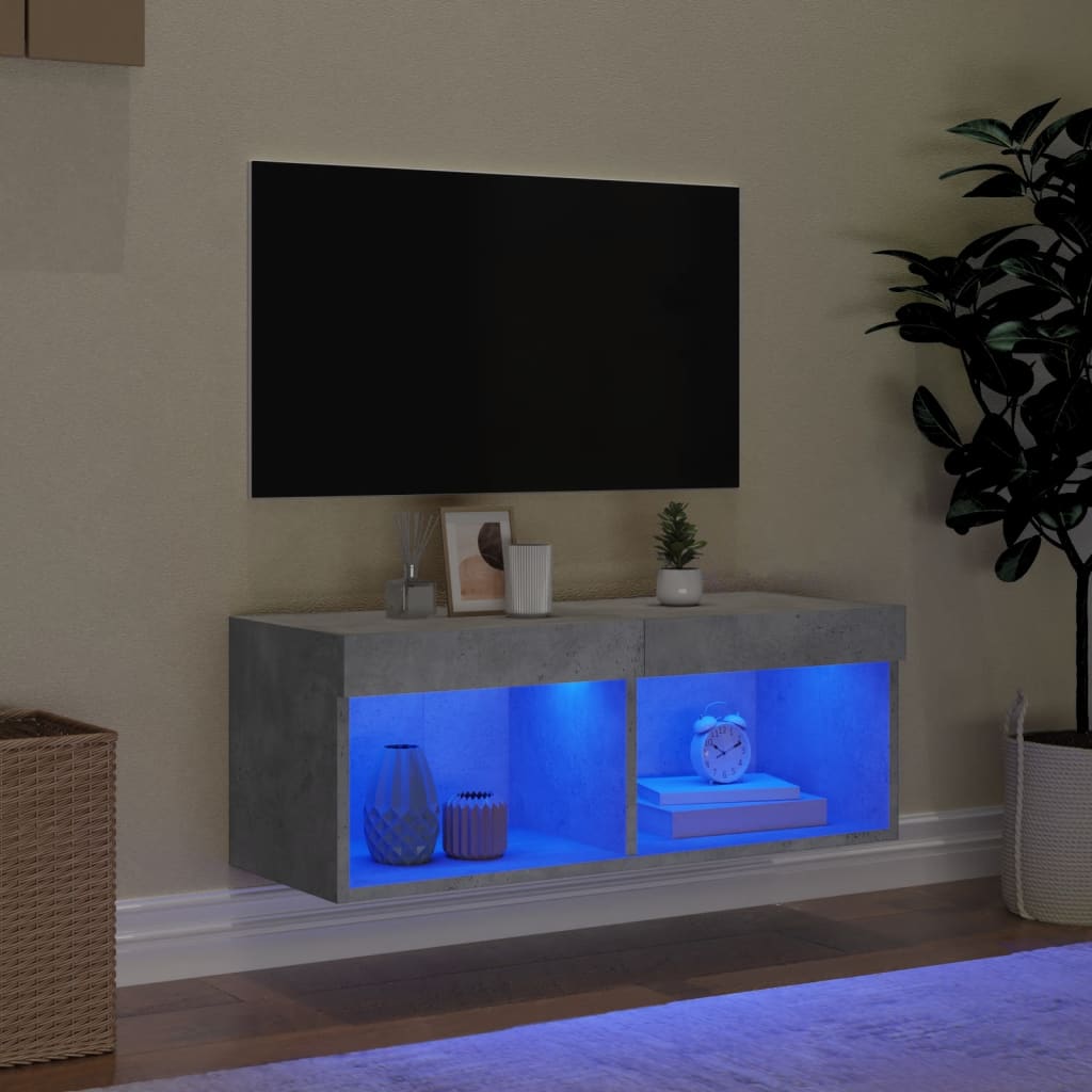 vidaXL TV-benk med LED-lys betonggrå 80x30x30 cm