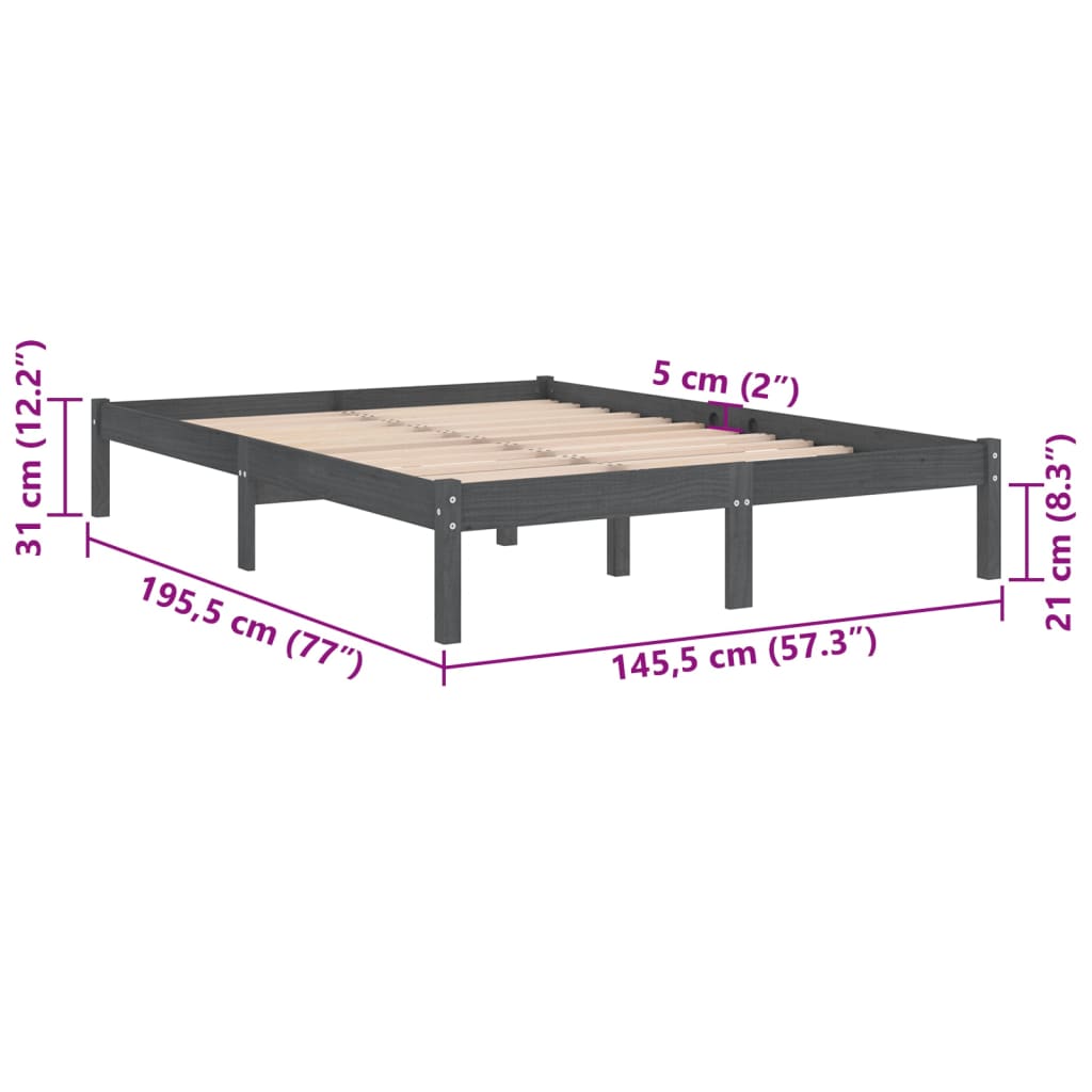 vidaXL Sengeramme heltre furu 140x190 cm grå