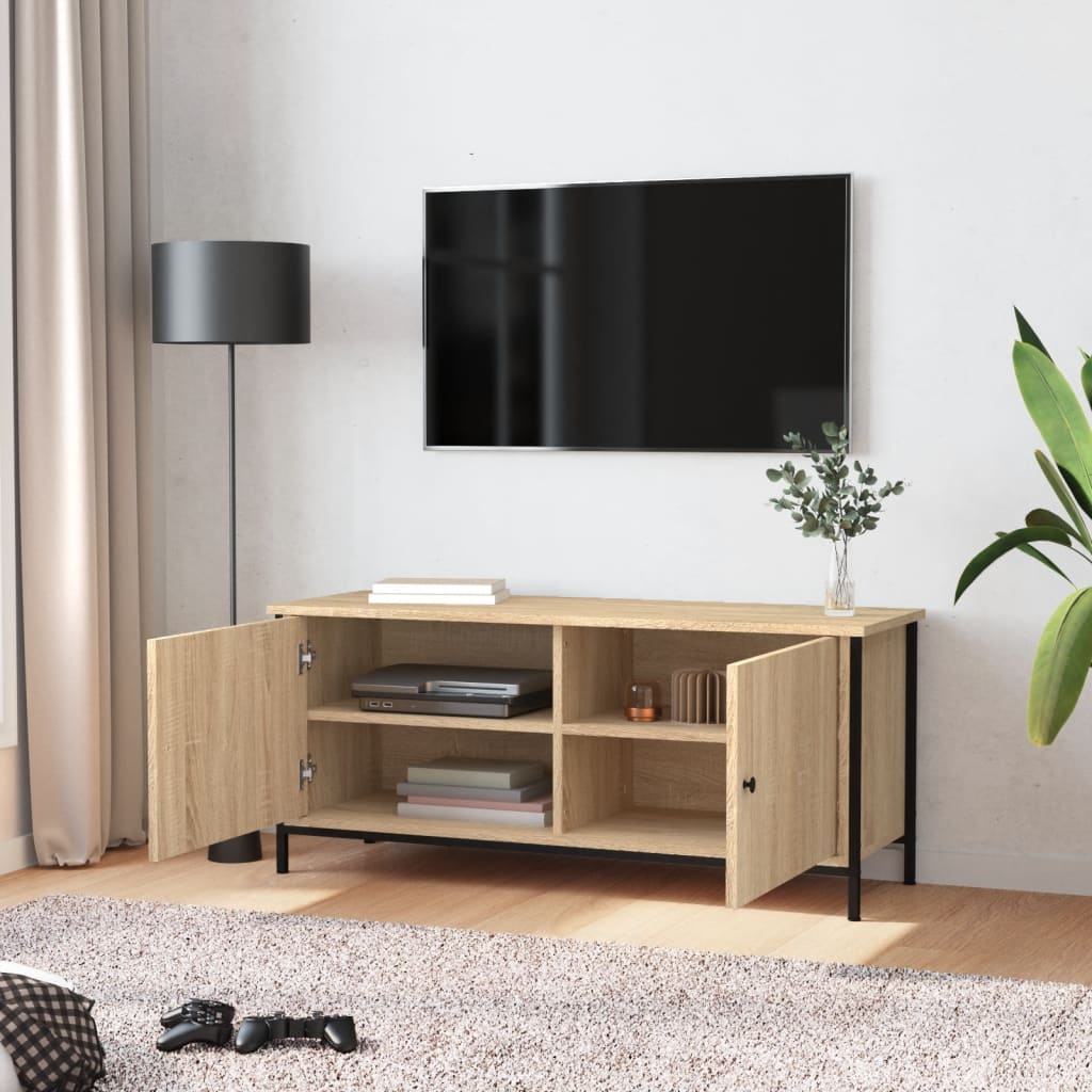 vidaXL TV-benk med dører sonoma eik 102x35x45 cm konstruert tre