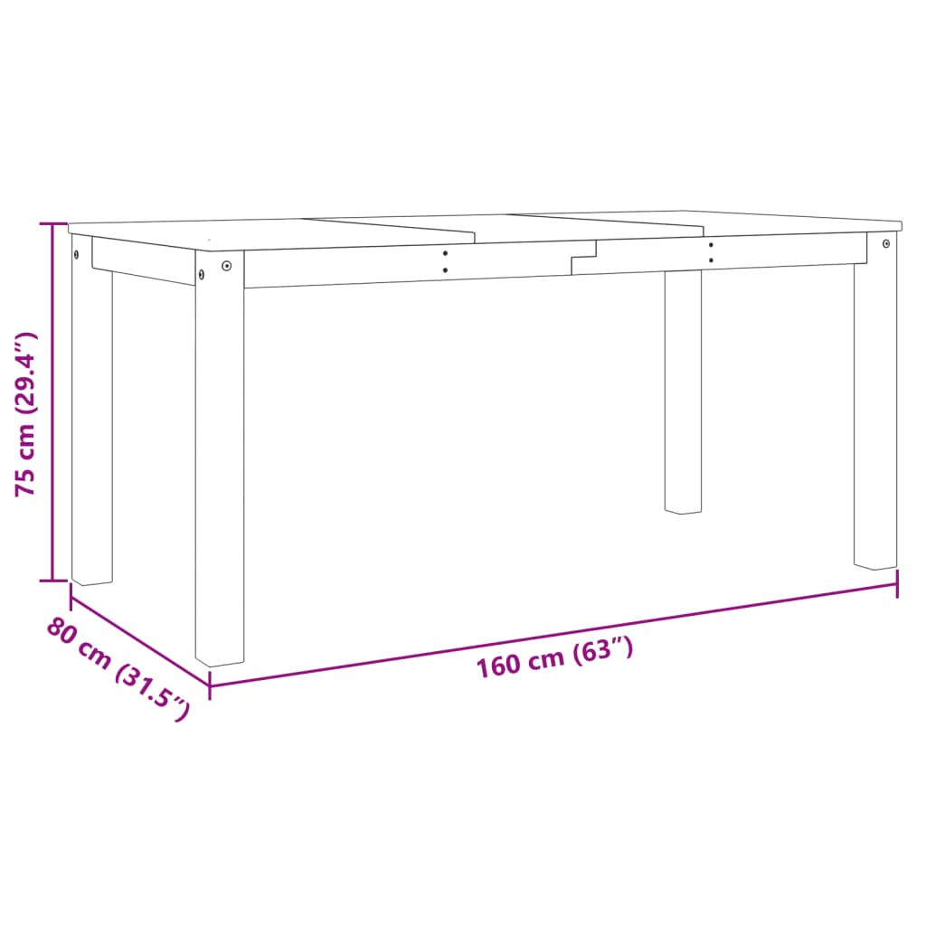 vidaXL Spisebord Panama 160x80x75 cm heltre furu