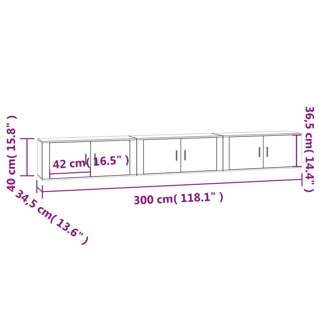 vidaXL Vegghengte TV-benker 3 stk røkt eik 100x34,5x40 cm