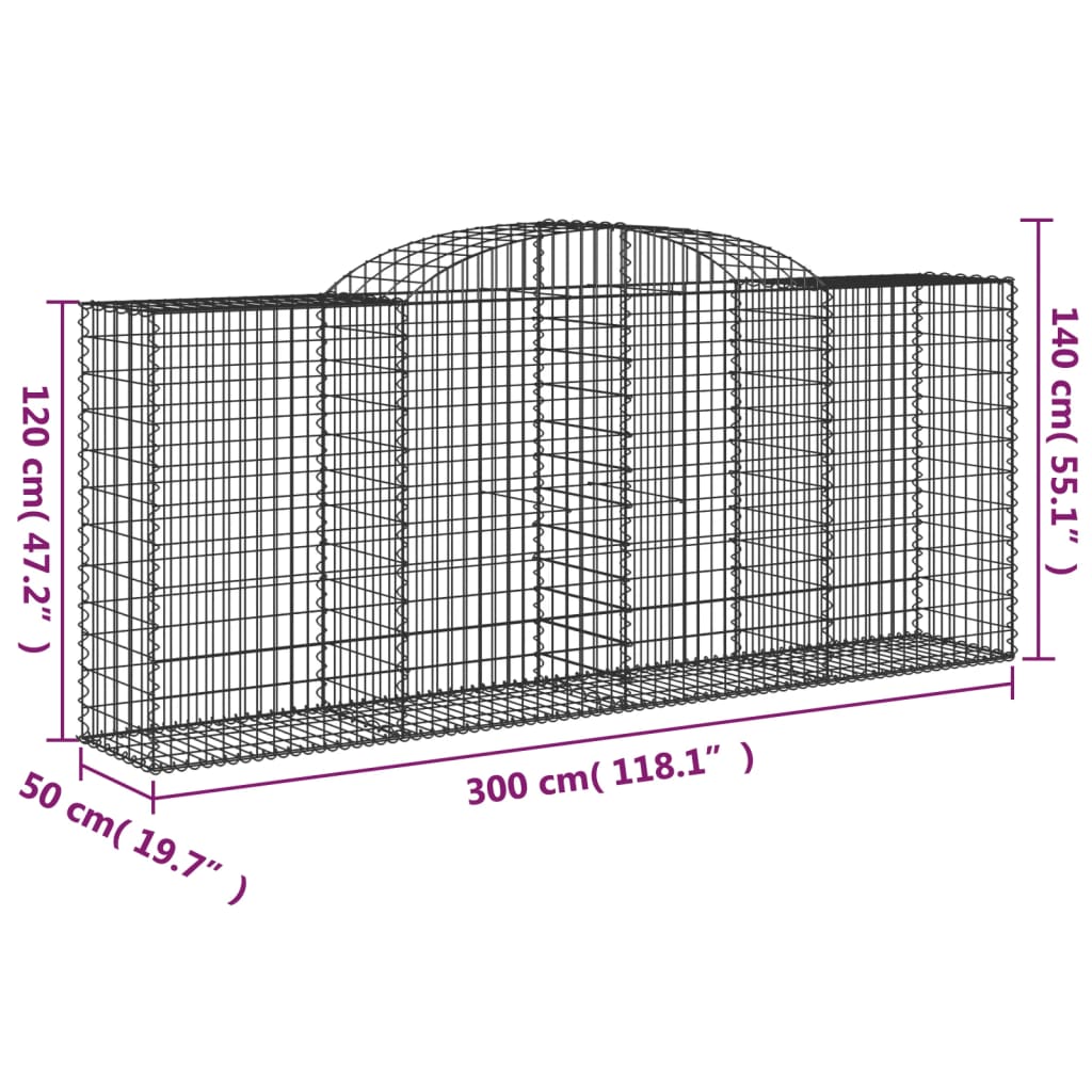 vidaXL Gabionkurver buede 10 stk 300x50x120/140 cm galvanisert jern