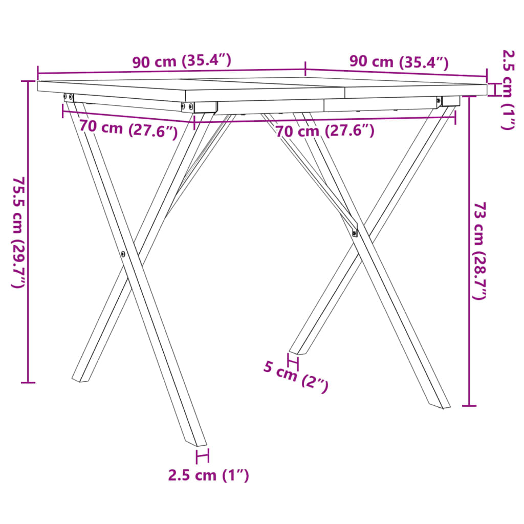 vidaXL Spisebord X-ramme 90x90x75,5 cm heltre furu og støpejern