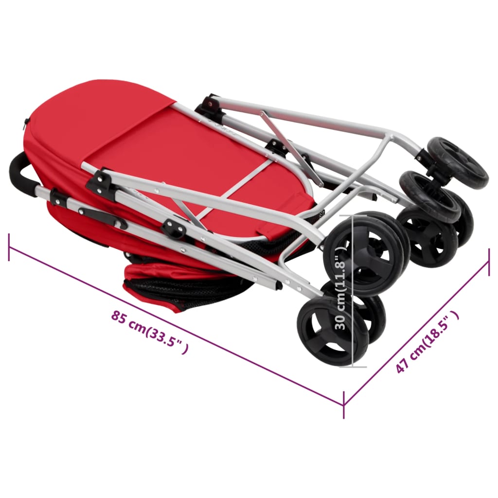 vidaXL Hundevogn 2-lags sammenleggbar rød 83x48x97 cm oxfordstoff
