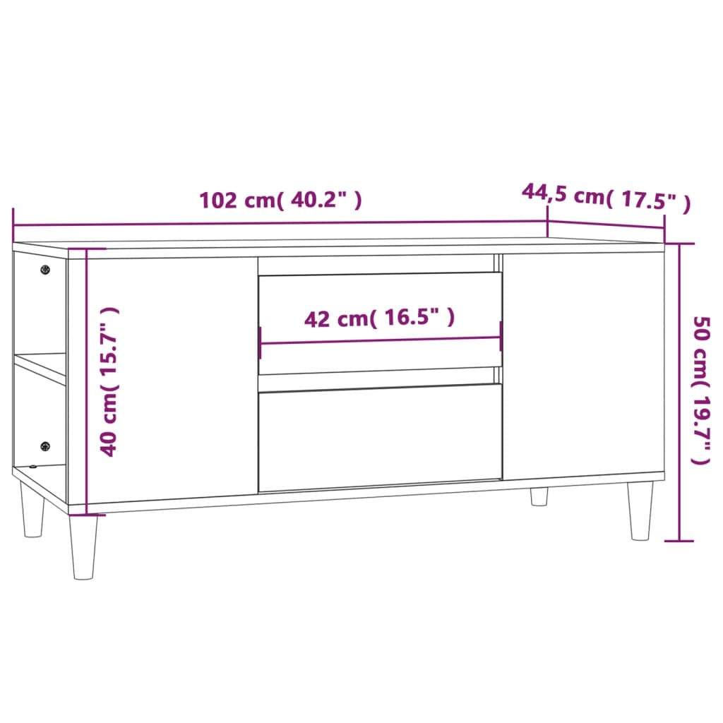 vidaXL TV-benk grå sonoma 102x44,5x50 cm konstruert tre