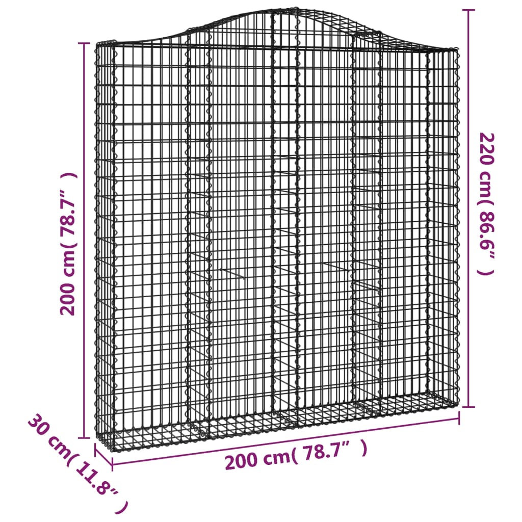 vidaXL Gabionkurver buede 6 stk 200x30x200/220 cm galvanisert jern