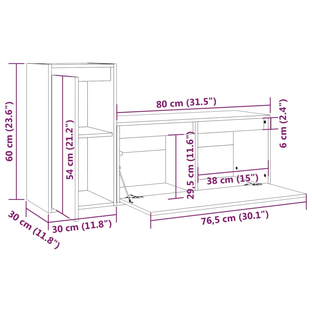 vidaXL TV-benker 2 stk heltre furu