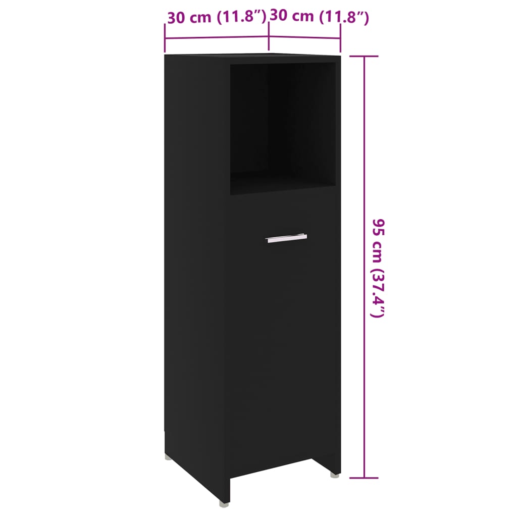 vidaXL Baderomsskap svart 30x30x95 cm konstruert tre