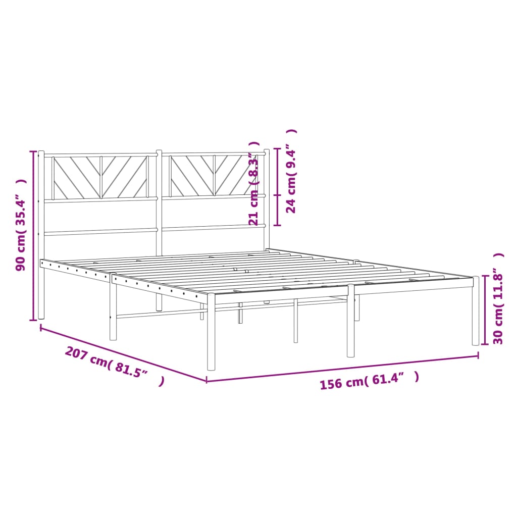 vidaXL Sengeramme i metall med sengegavl hvit 150x200 cm