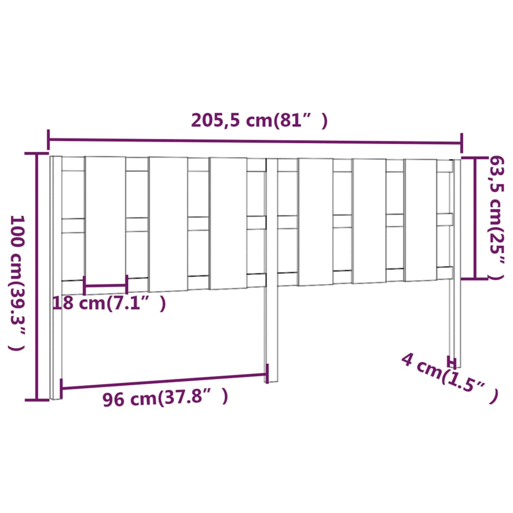 vidaXL Sengegavl 205,5x4x100 cm heltre furu