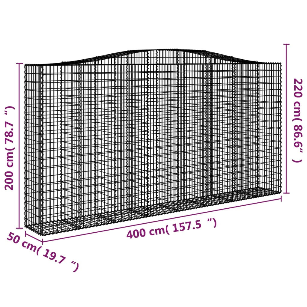 vidaXL Gabionkurver buede 3 stk 400x50x200/220 cm galvanisert jern