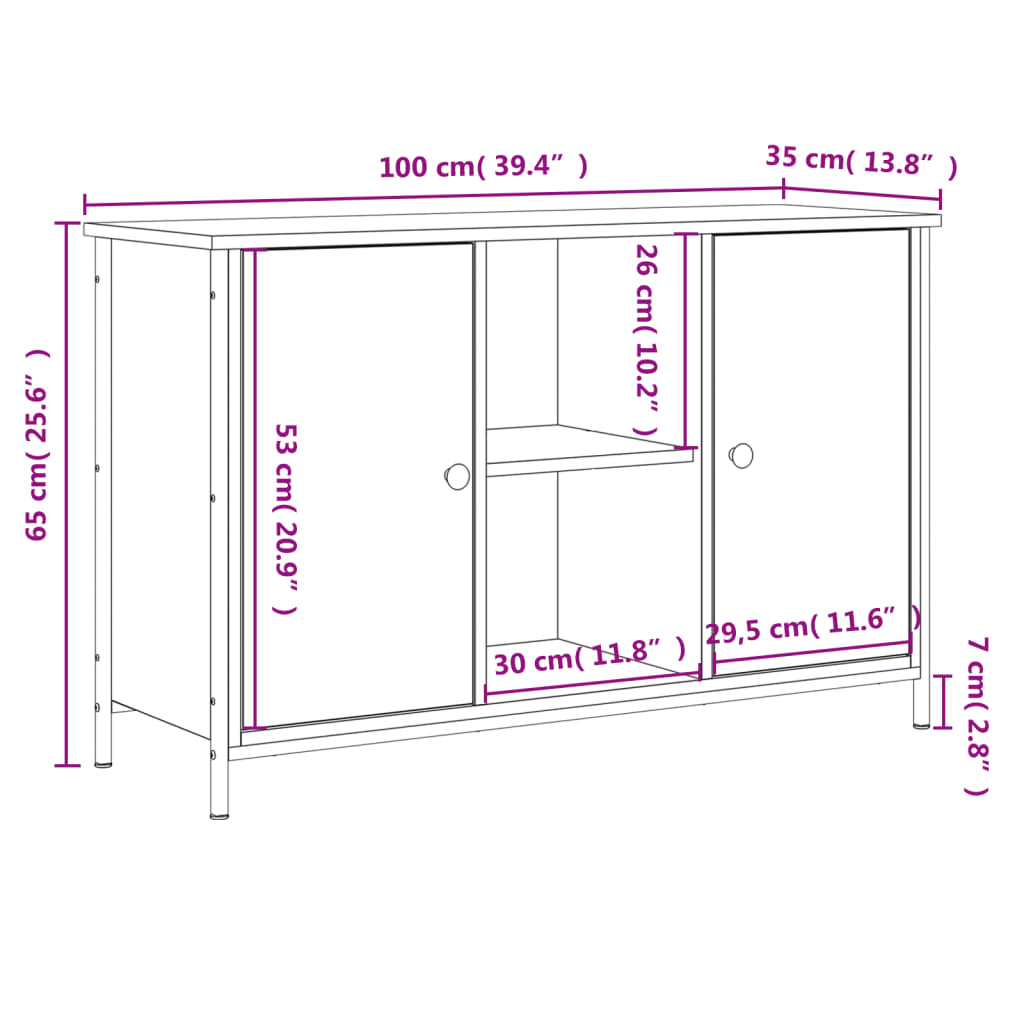 vidaXL TV-benk sonoma eik 100x35x65 cm konstruert tre