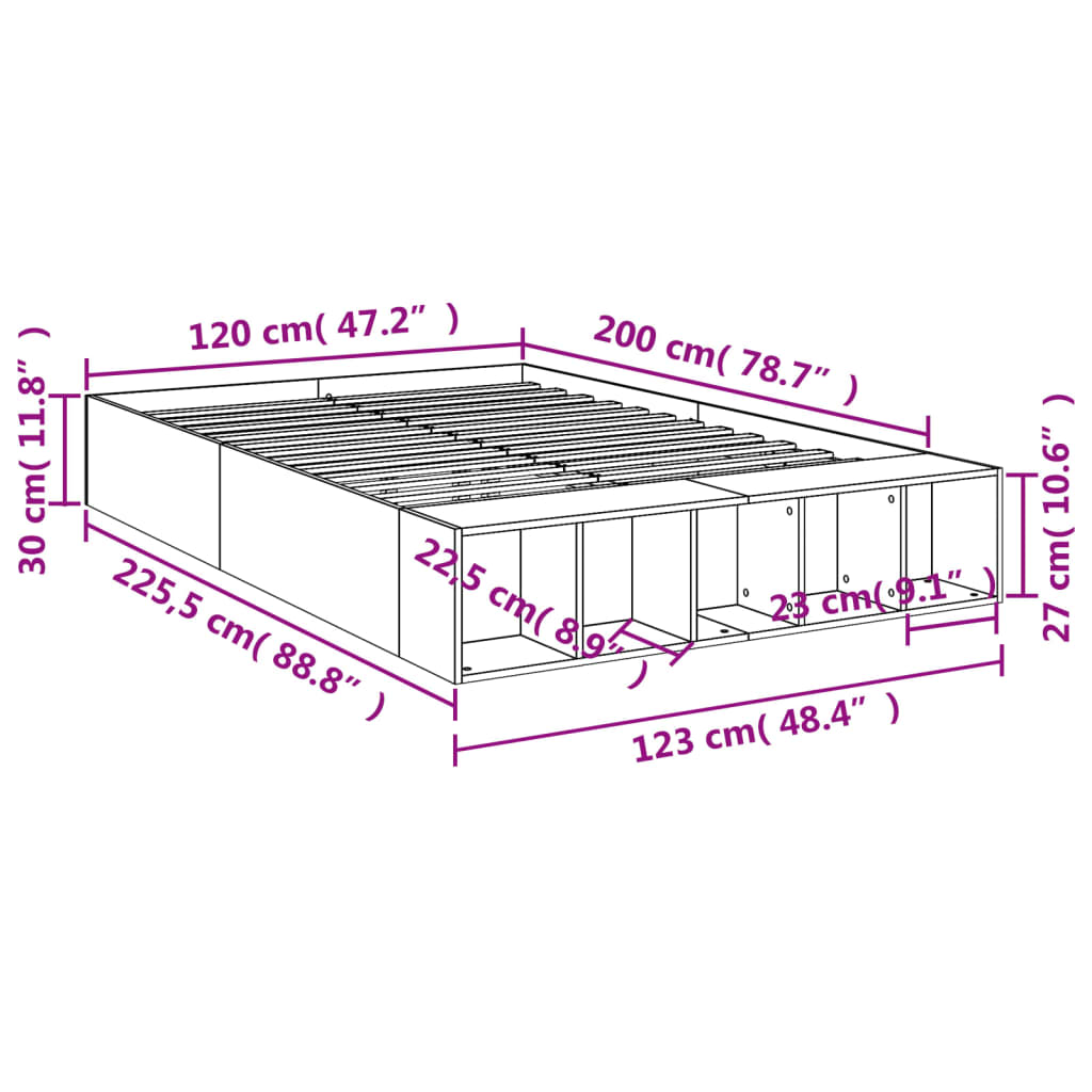 vidaXL Sengeramme røkt eik 120x200 cm konstruert tre