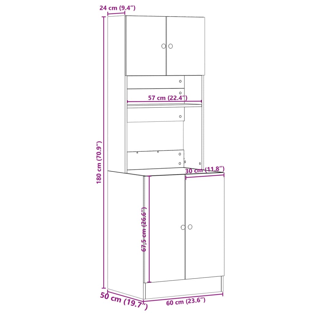 vidaXL Kjøkkenskap hvit 60x50x180 cm konstruert tre