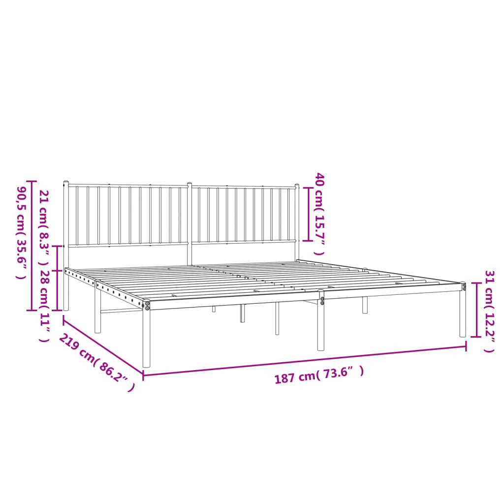 vidaXL Sengeramme i metall med sengegavl svart 183x213 cm