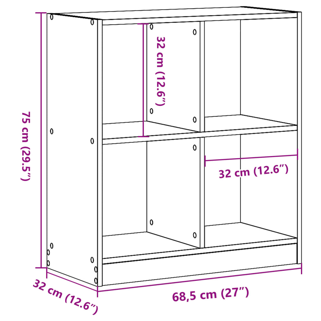 vidaXL Bokhylle betonggrå 68,5x32x75 cm konstruert tre