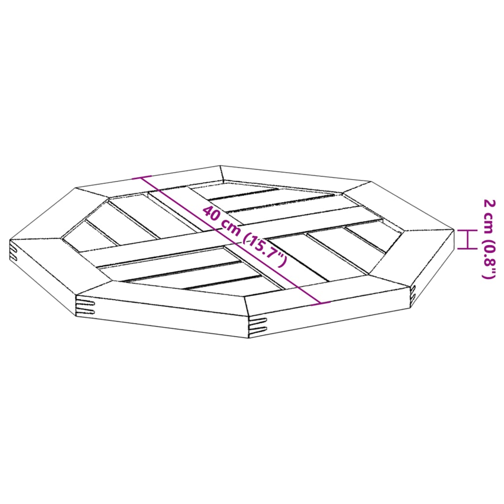 vidaXL Bordplate 40x40x2 cm åttekantet heltre akasie