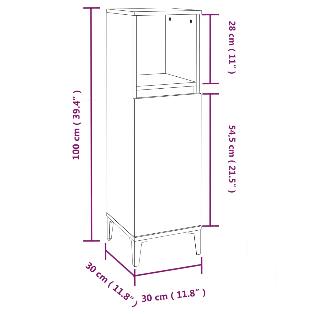 vidaXL Baderomsskap hvit 30x30x100 cm konstruert tre