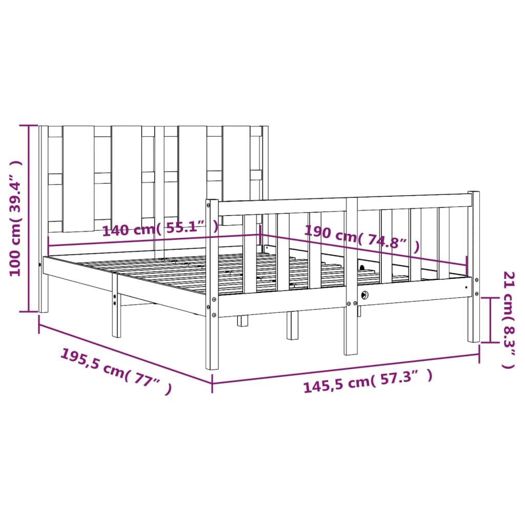 vidaXL Sengeramme med hodegavl hvit 140x190 cm heltre