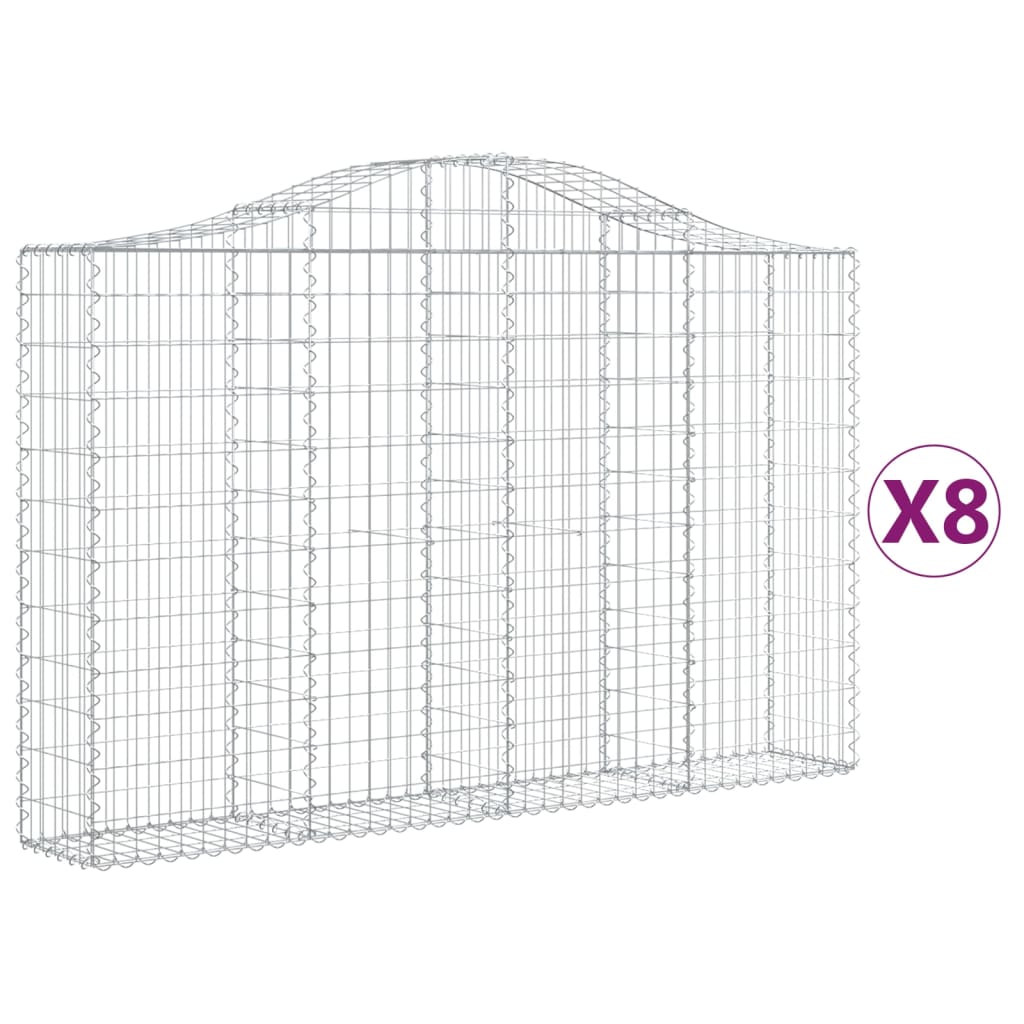 vidaXL Gabionkurver buede 8 stk 200x30x120/140 cm galvanisert jern