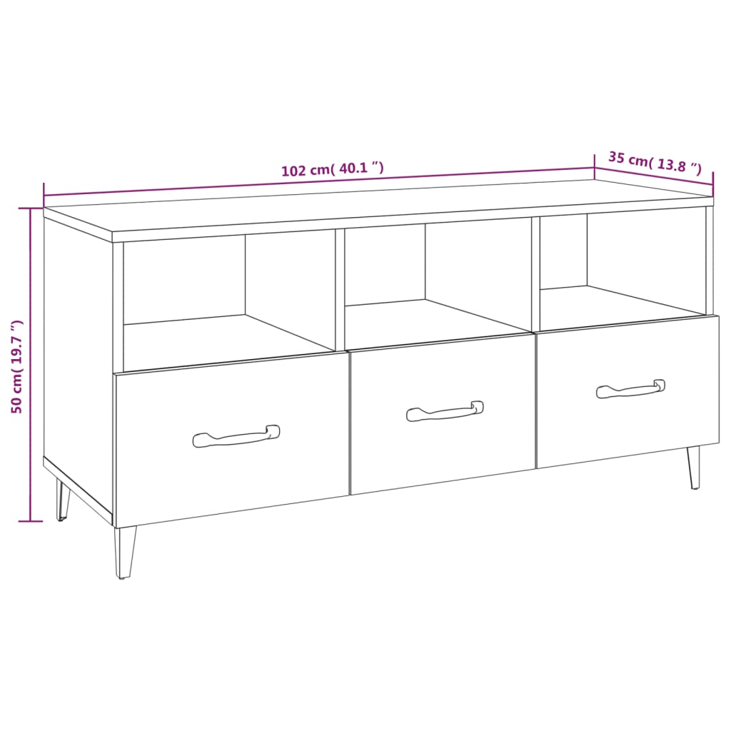 vidaXL TV-benk svart 102x35x50 cm konstruert tre