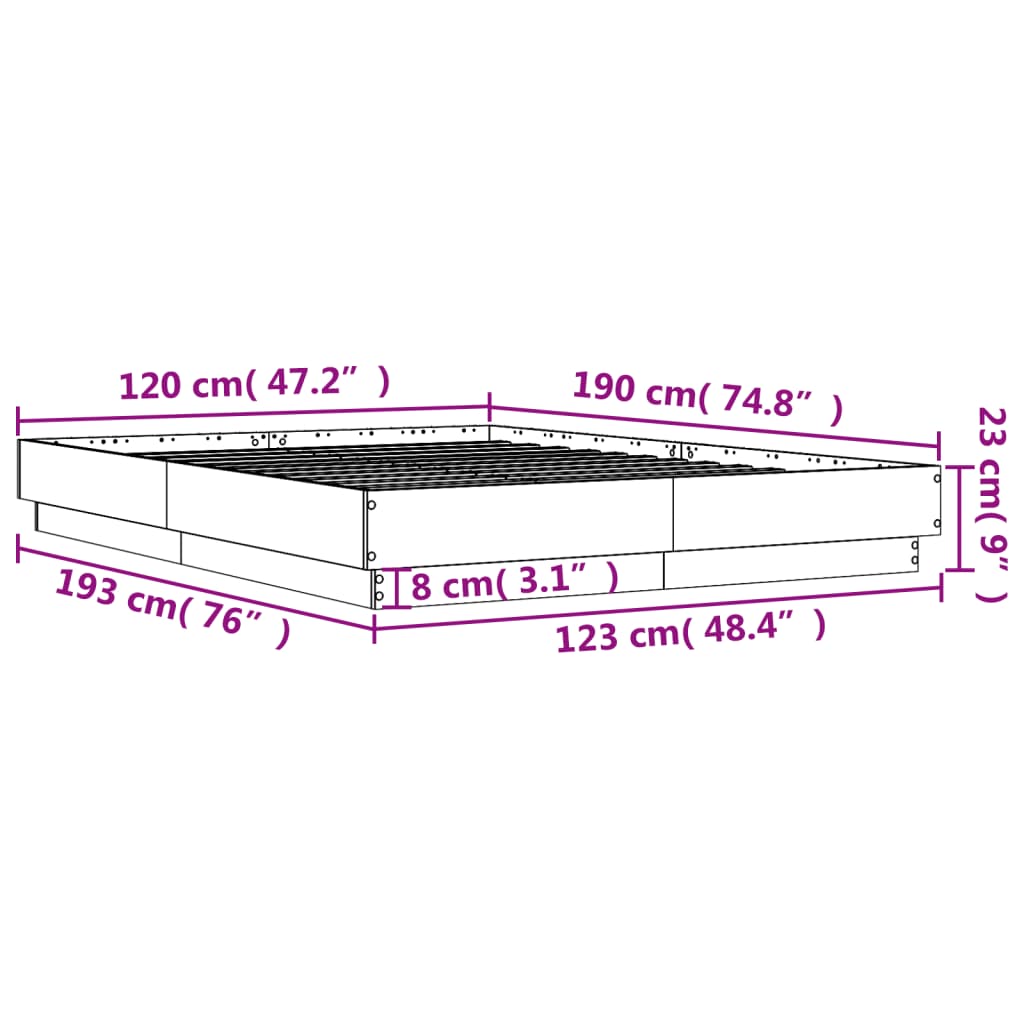 vidaXL Sengeramme betonggrå 120x190 cm konstruert tre