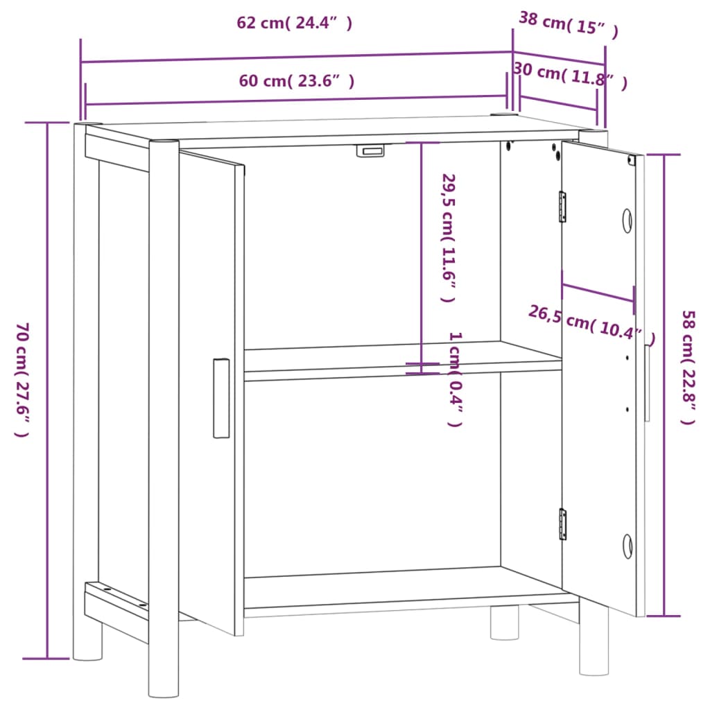 vidaXL Skjenk hvit 62x38x70 cm konstruert tre