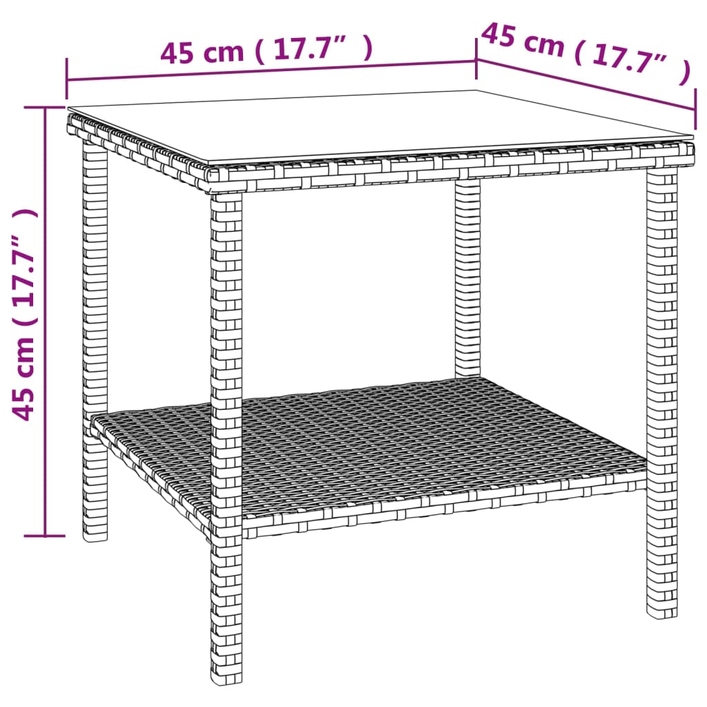 vidaXL Sidebord brun 45x45x45 cm polyrotting og herdet glass