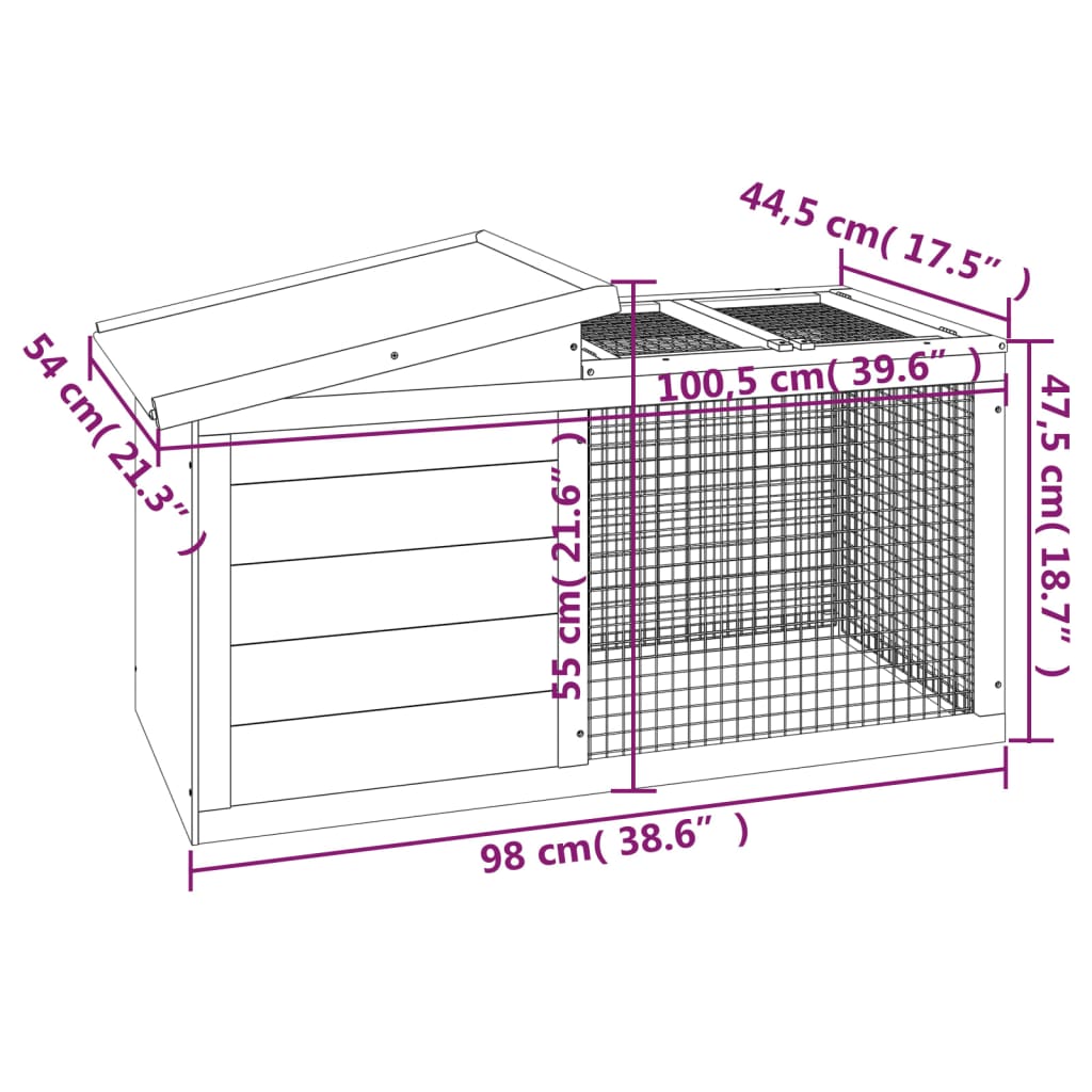 vidaXL Kaninbur mocca 100,5x54x55 cm heltre furu