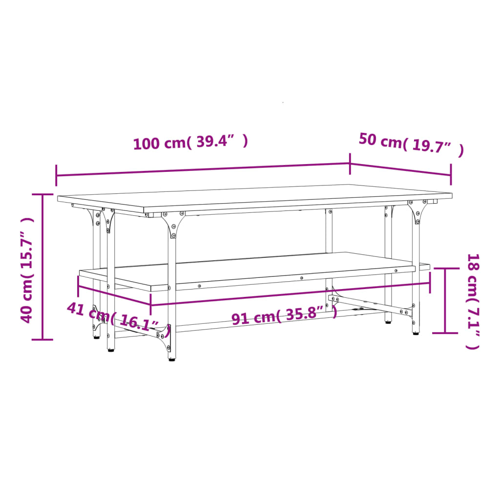 vidaXL Salongbord Sonoma eik 100x50x40 cm konstruert tre