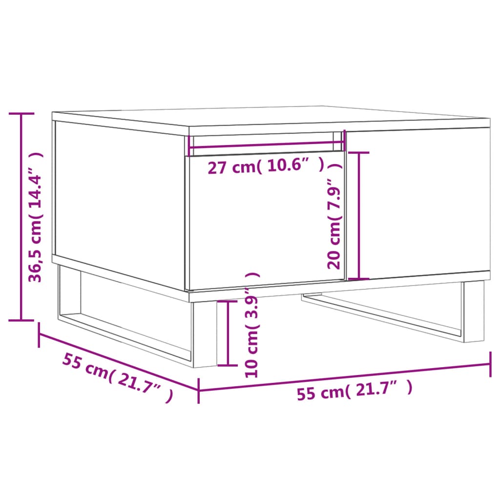 vidaXL Salongbord svart 55x55x36,5 cm konstruert tre