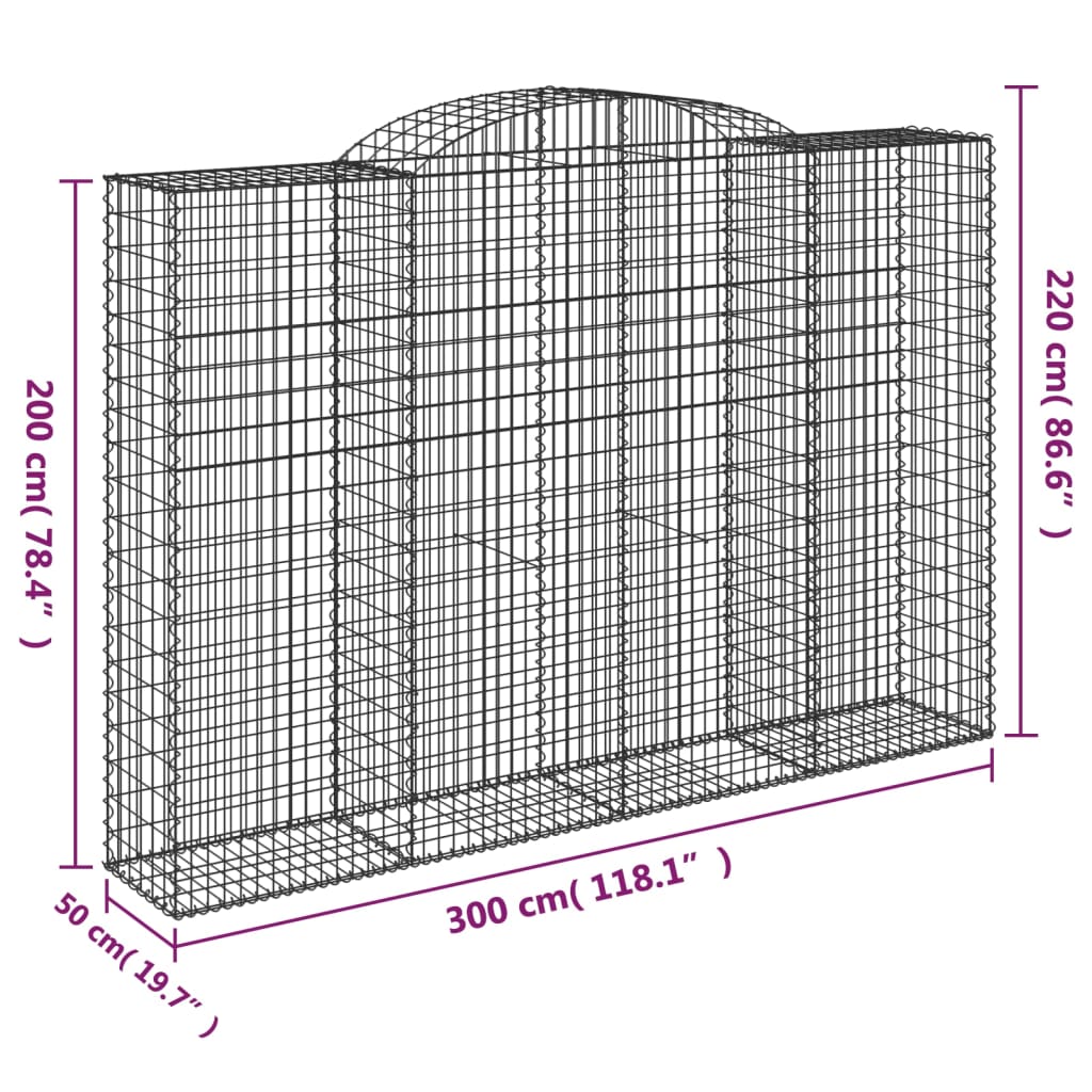 vidaXL Gabionkurver buede 9 stk 300x50x200/220 cm galvanisert jern