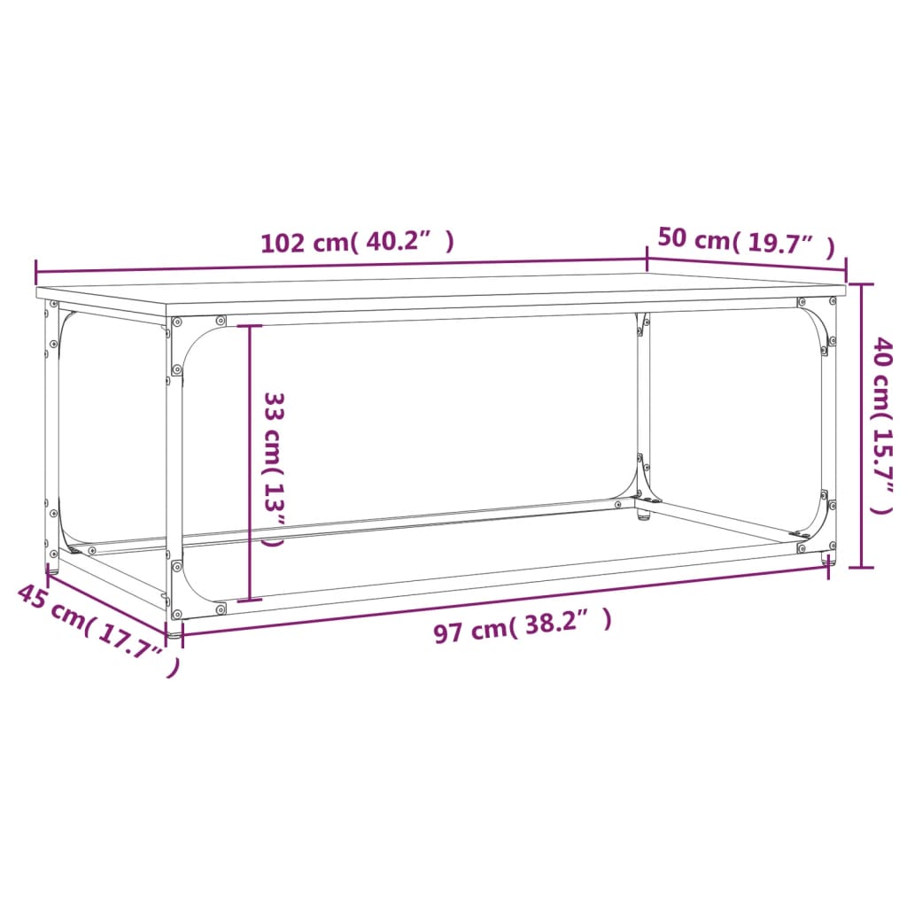 vidaXL Salongbord sonoma eik 102x50x40 cm konstruert tre og jern