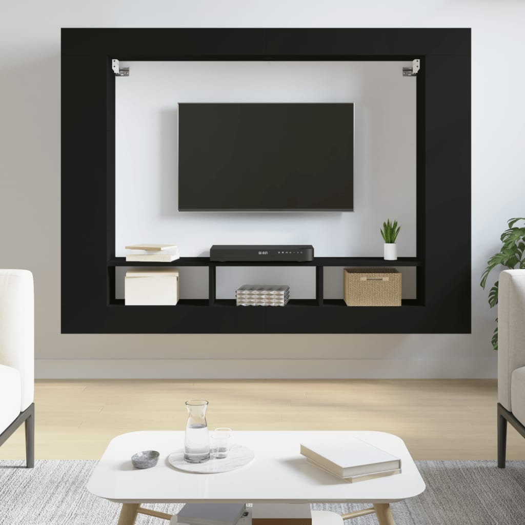 vidaXL TV-benk svart 152x22x113 cm konstruert tre