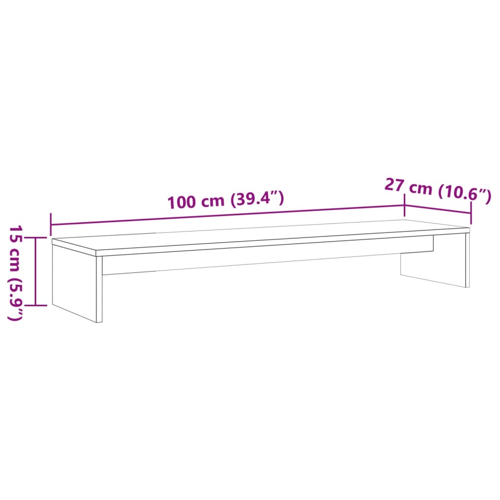 vidaXL Monitorstativ voksbrun 100x27x15 cm heltre furu