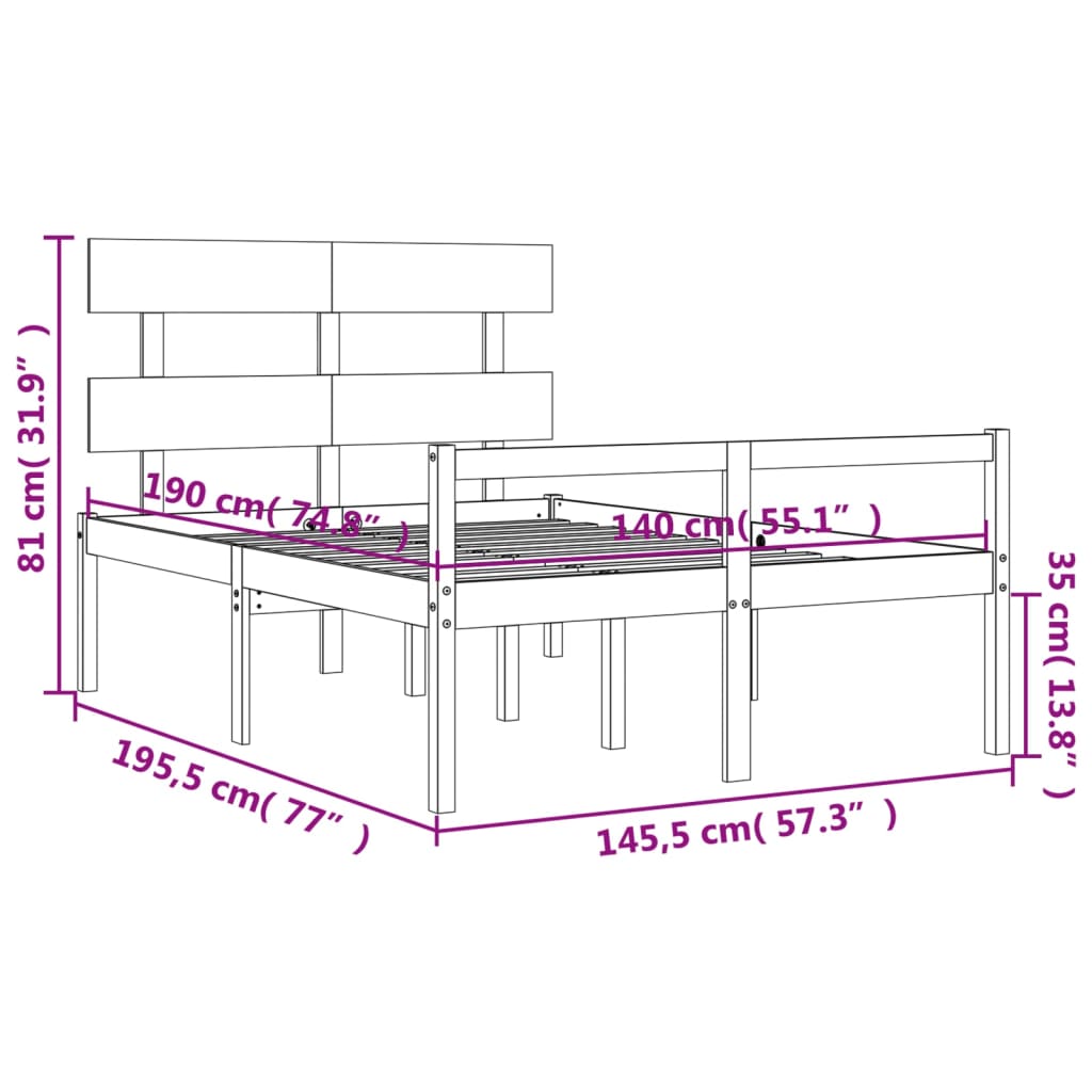 vidaXL Seniorseng med hodegavl 140x190 cm heltre