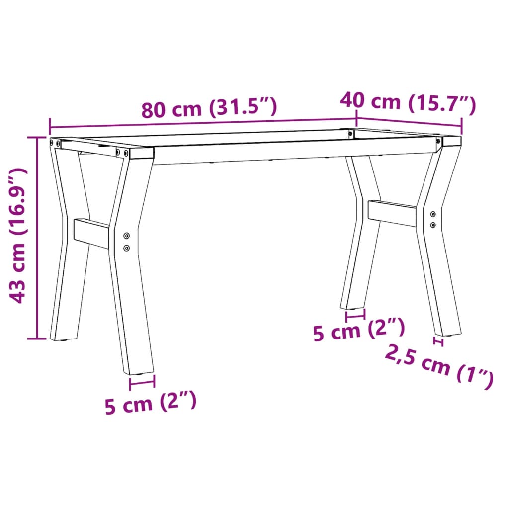 vidaXL Ben for salongbord Y-ramme 80x40x43 cm støpejern